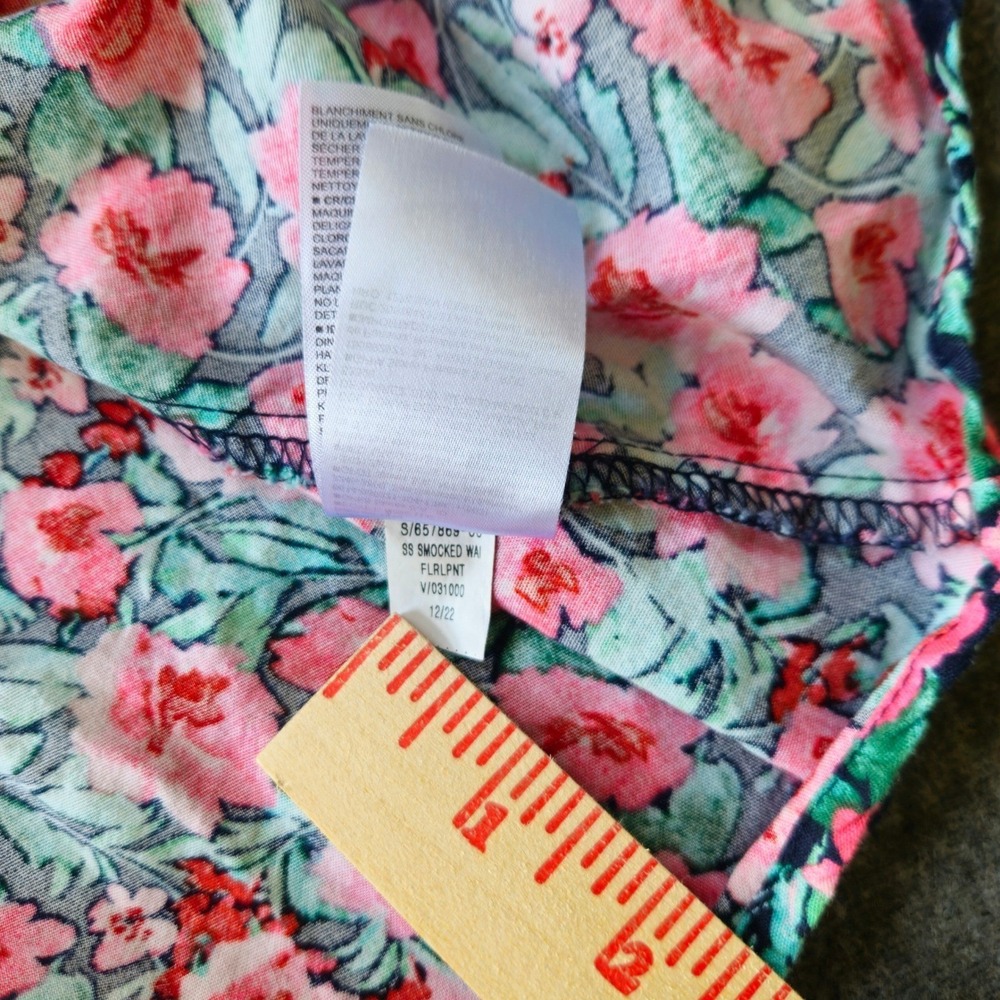 Old Navy Womens XS Floral Smocked Waist Mini Dress Pink Teal Cottage Milkmaid - Picture 5 of 7